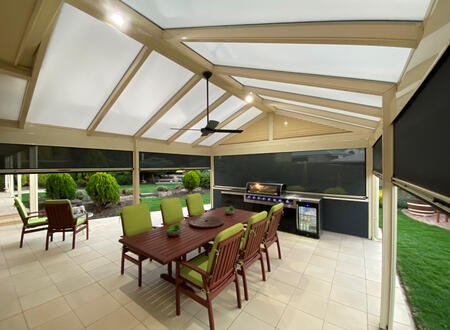 Premium Verandahs Adelaide | Stylish Outdoor Living by Aldinga Home Improvements Modern verandah with a sleek insulated roof and sturdy support beams, providing a spacious and shaded outdoor living area.